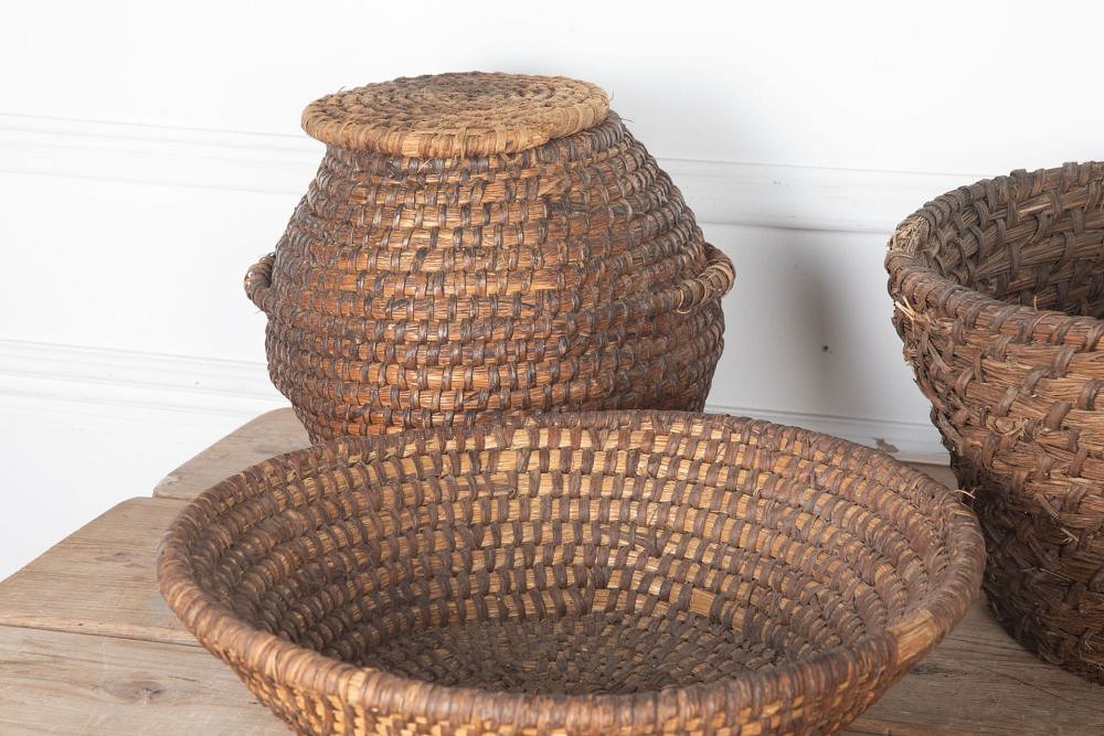 Collection of Early 20th Century Handwoven Rye Coiled Baskets DA3733047
