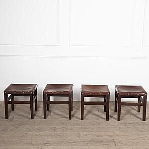 Set of Four 20th Century Spanish Leather Stools ST1529954