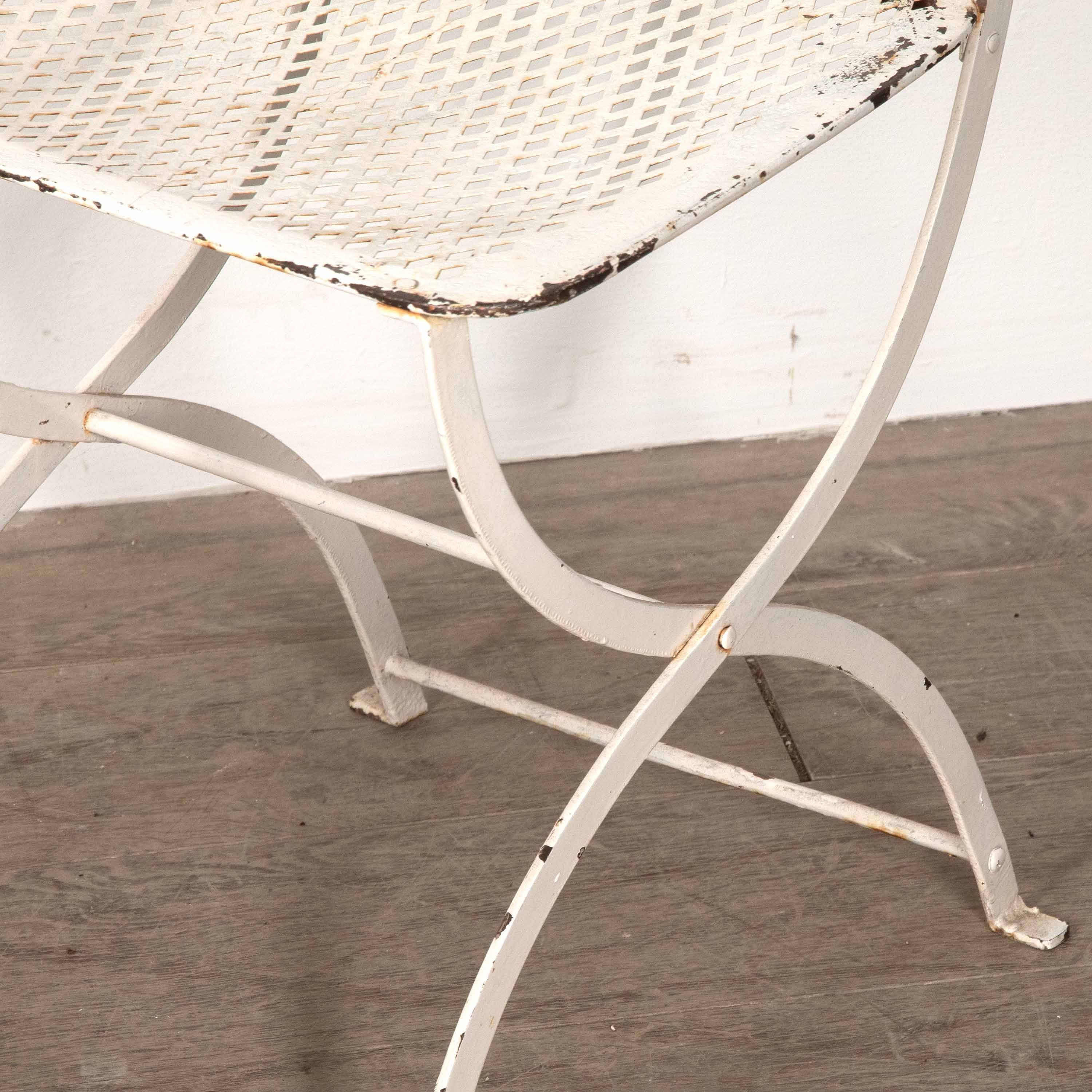 Set of Four 20th Century French White Iron Chairs