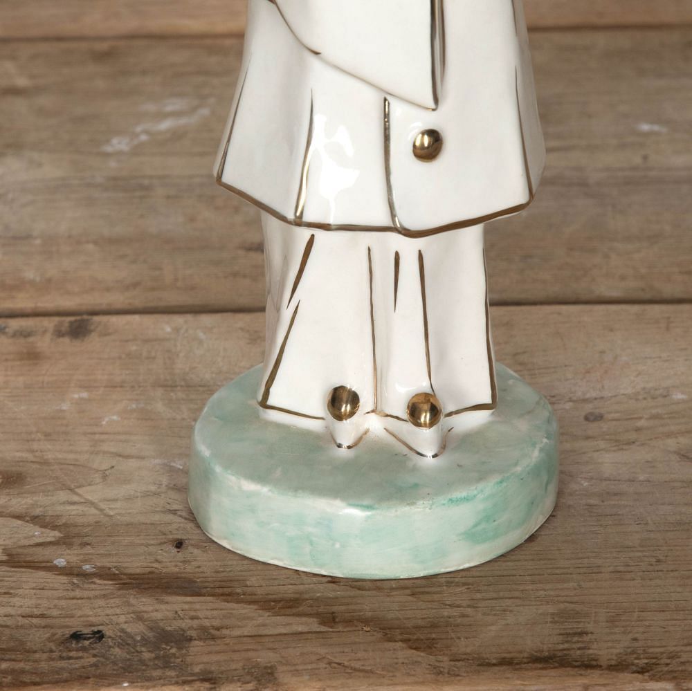 20th Century Limoges Porcelain Pierrot Musician in White and Gold by Edouard Marcel Sandoz DA2932710