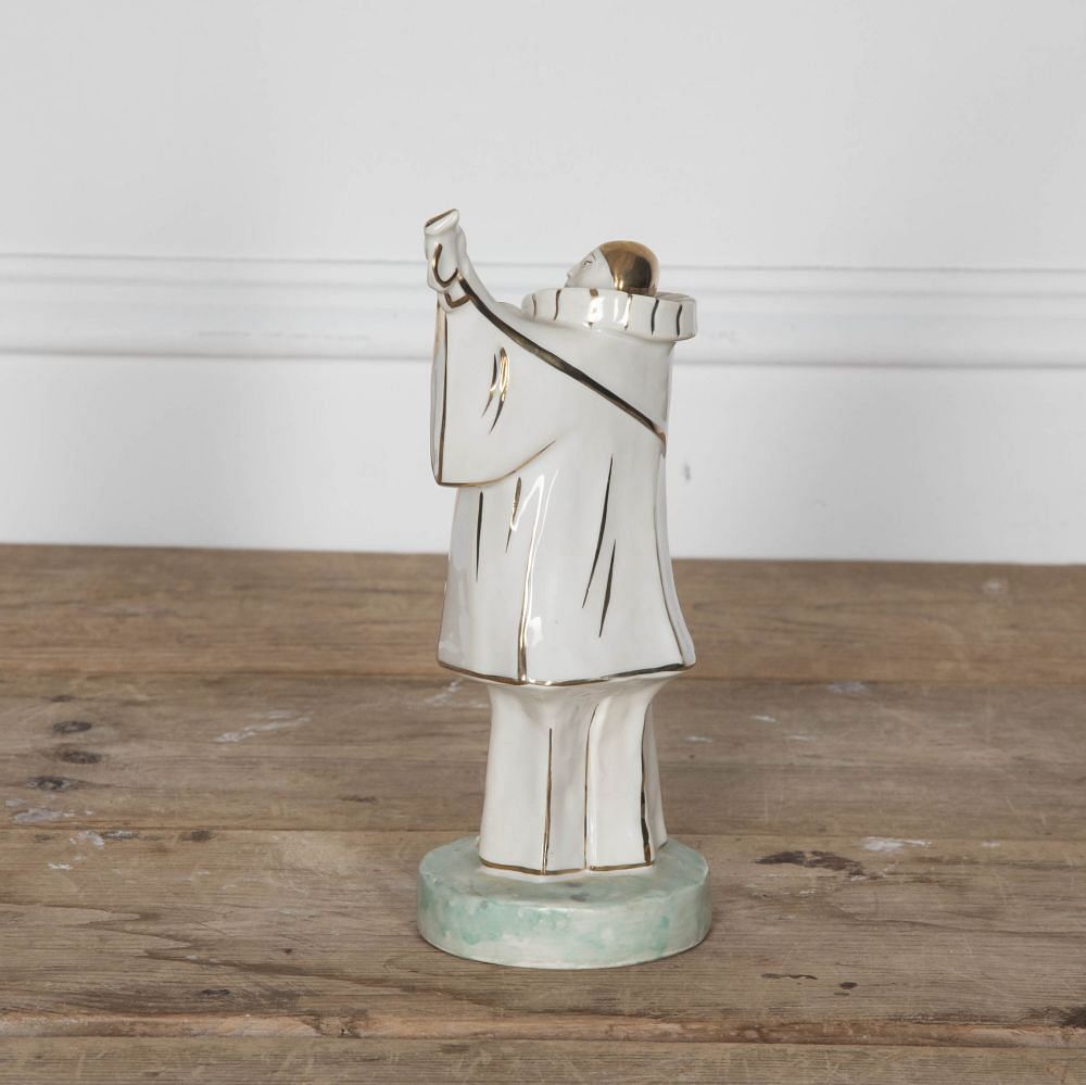 20th Century Limoges Porcelain Pierrot Musician in White and Gold by Edouard Marcel Sandoz DA2932710