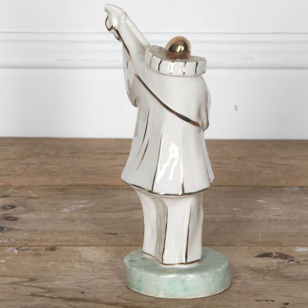 20th Century Limoges Porcelain Pierrot Musician in White and Gold by Edouard Marcel Sandoz DA2932710