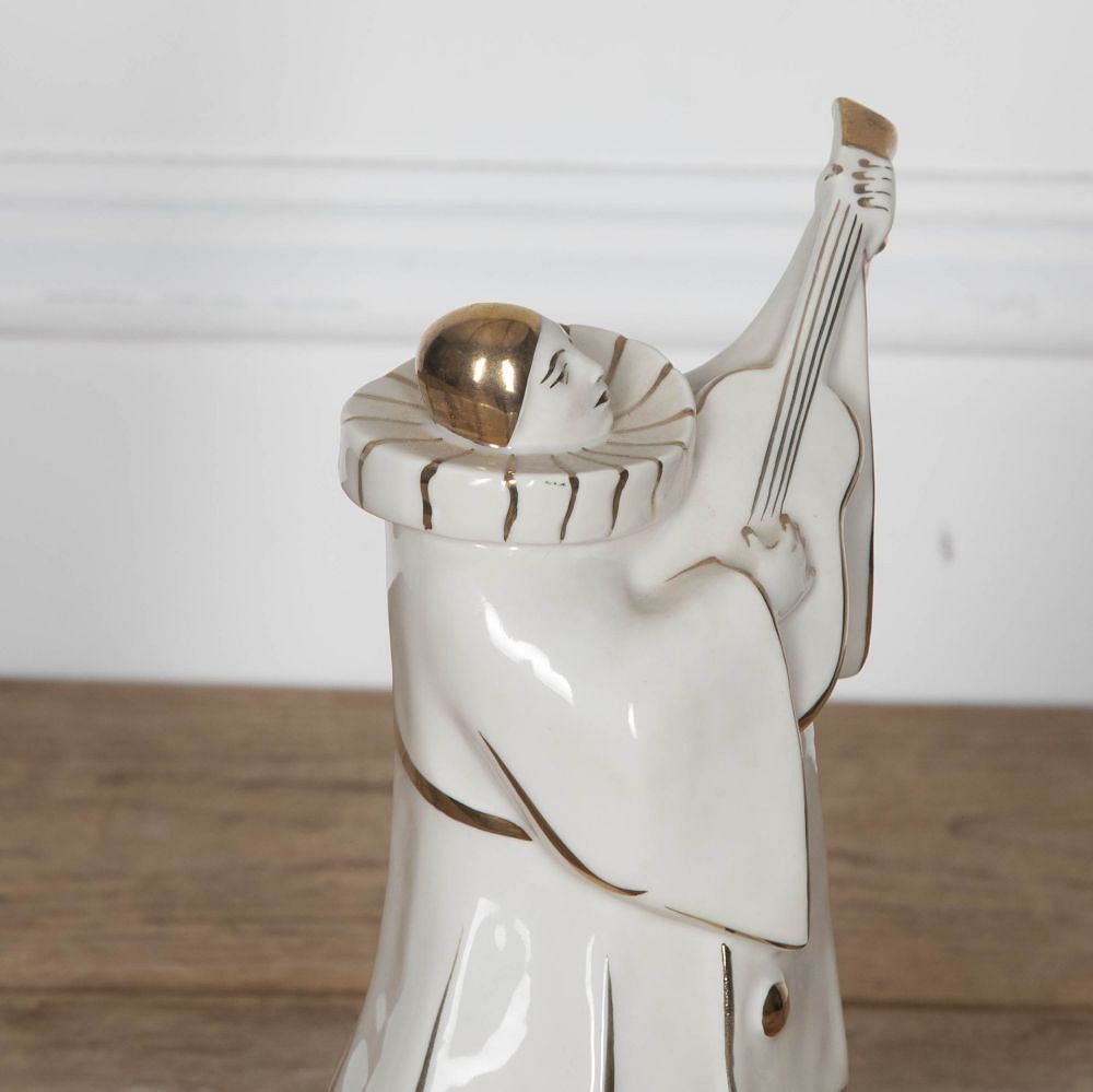 20th Century Limoges Porcelain Pierrot Musician in White and Gold by Edouard Marcel Sandoz DA2932710