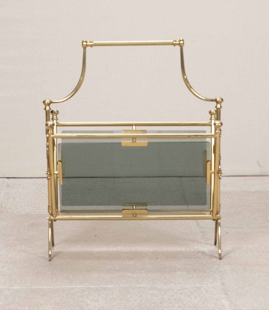 Mid-Century Spanish Brass and Glass Magazine Rack BK3842785