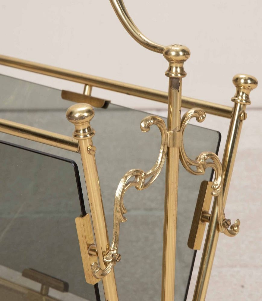 Mid-Century Spanish Brass and Glass Magazine Rack BK3842785