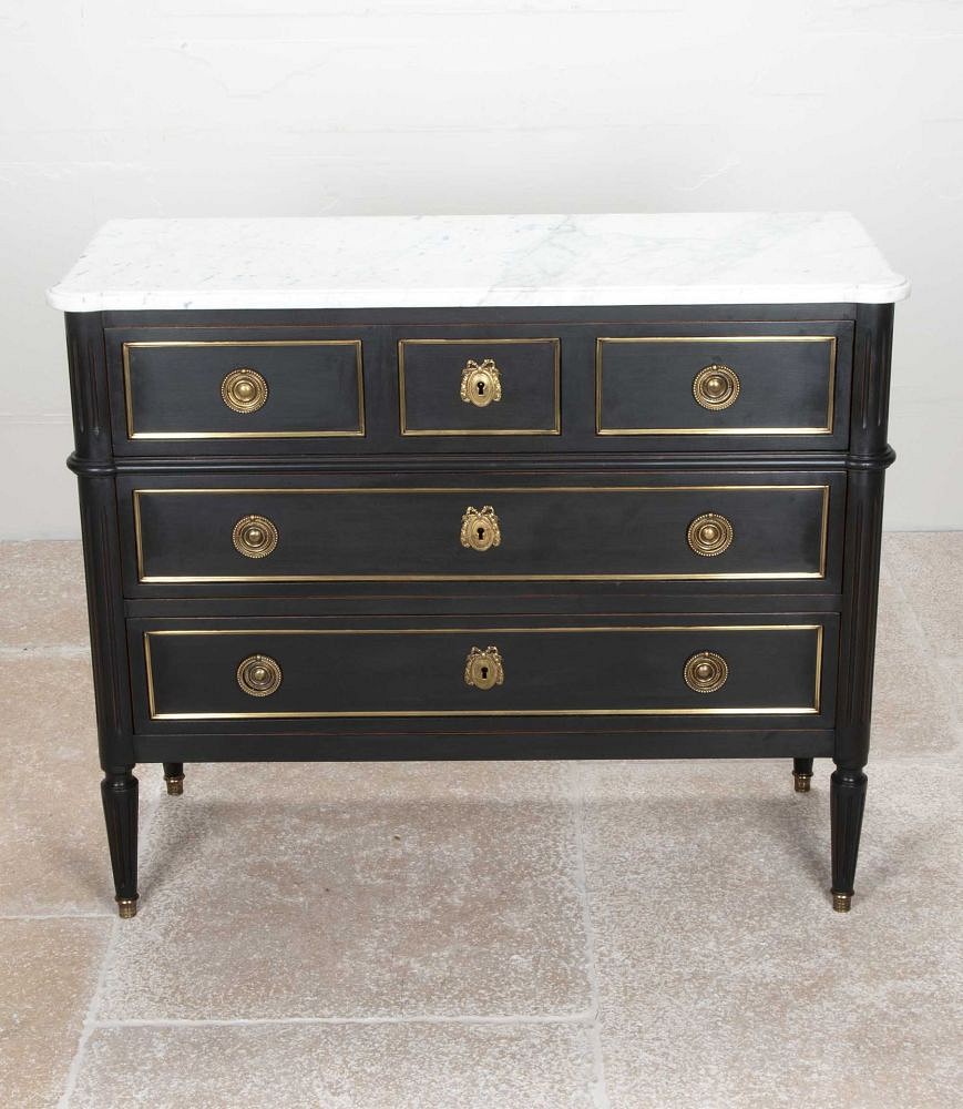 20th Century French Louis XVI Style Painted Marble Top Commode CC8541845