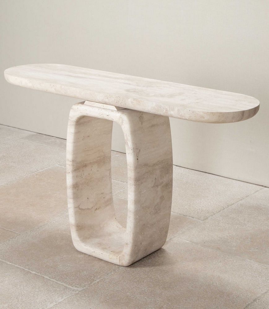 Contemporary Italian Travertine Console Table with 0 Shape Leg CO4643094
