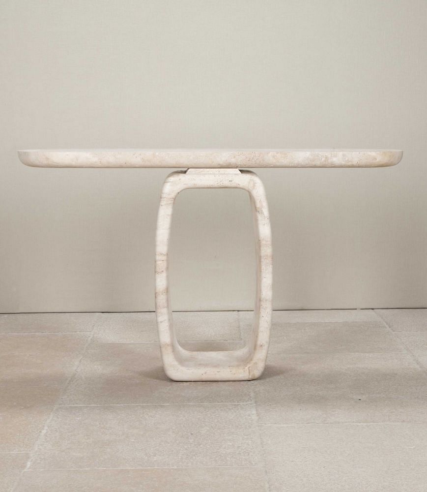 Contemporary Italian Travertine Console Table with 0 Shape Leg CO4643094