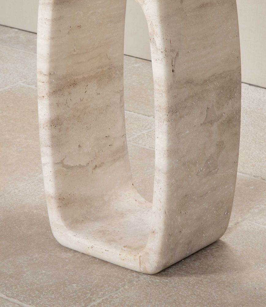 Contemporary Italian Travertine Console Table with 0 Shape Leg CO4643094