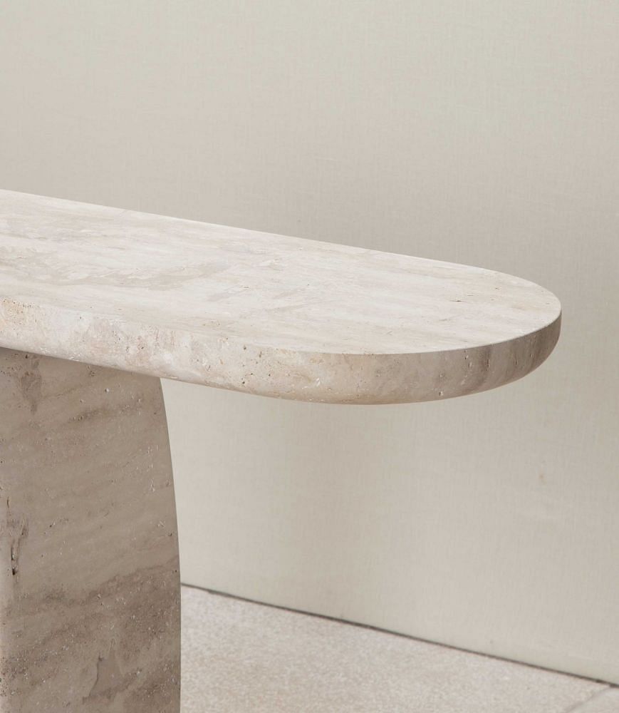 Contemporary Italian Travertine Console Table with 0 Shape Leg CO4643094