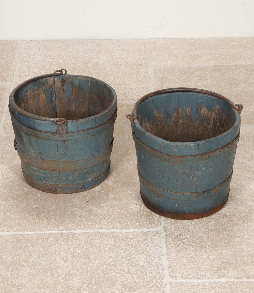 Pair of 19th Century Swedish Painted Blue Buckets GA2042112