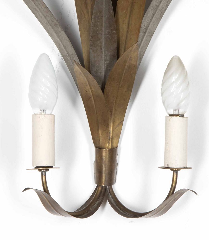 Pair of French Art Deco Bullrush Toleware Wall Lights LW8039755