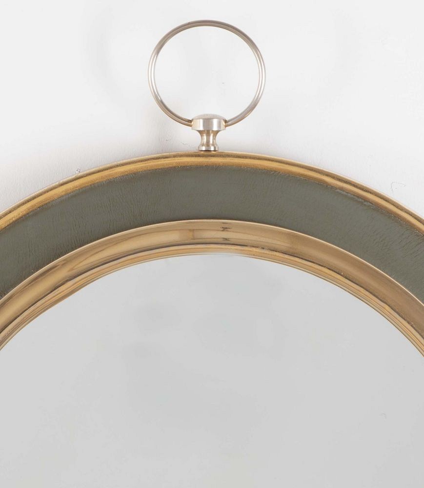 Mid-Century Spanish Circular Leather Framed Mirror MI3842776