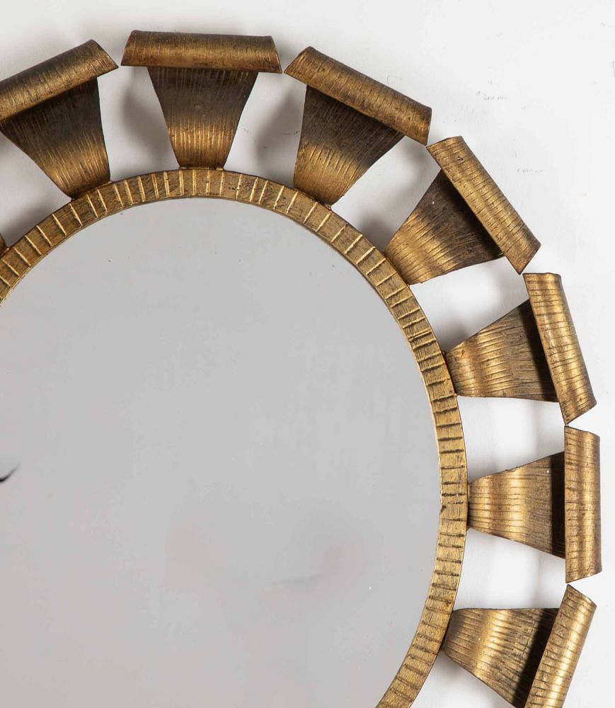 20th Century Spanish Brutalist Oval Gilt Metal Mirror MI3842788