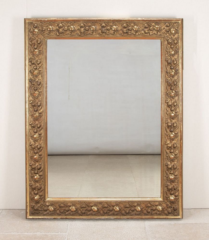 Large Late 19th Century French Gilt Frame Mirror with Fruit Decoration MI4843136