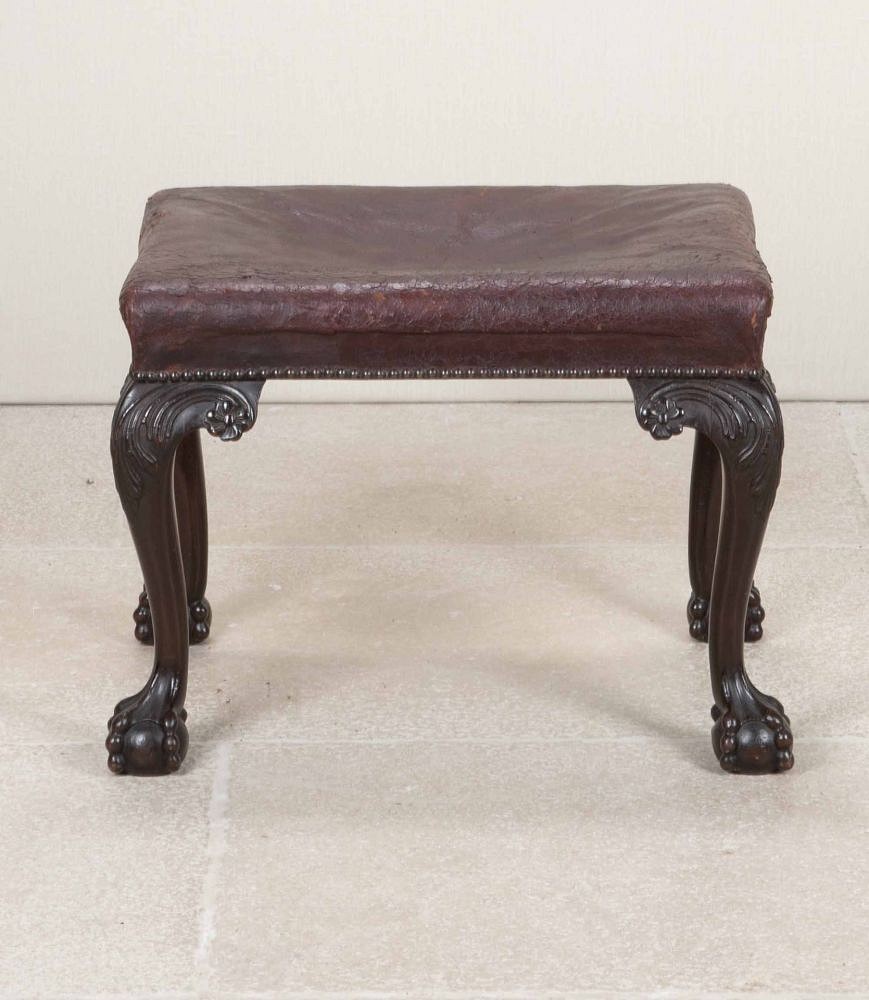 Late 19th Century English Mahogany Stool with Leather Seat ST6243310