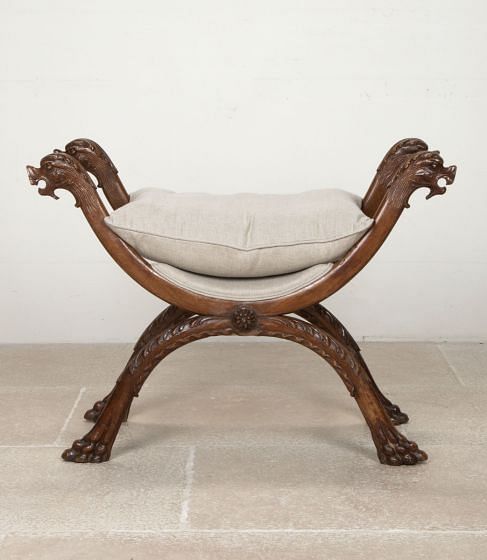 19th Century French Walnut Stool Reupholstered in Linen ST8135975
