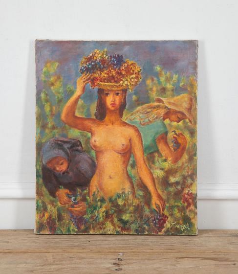 20th Century Bacchanalian French Painting of a Grape Harvest WD1534319