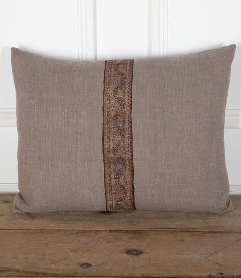 20th Century Linen Cushion with Indian Braid RT9034091