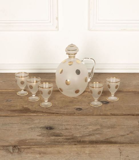20th Century Round Bohemian Cocktail Decanter and Glasses Set DA5832242