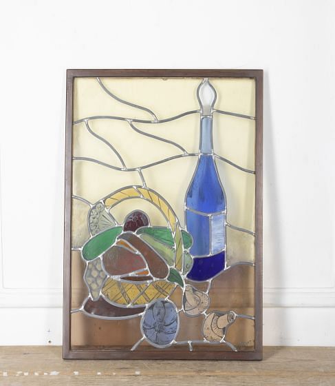 20th Century Signed Still-Life Stained Glass Panel WD1527722