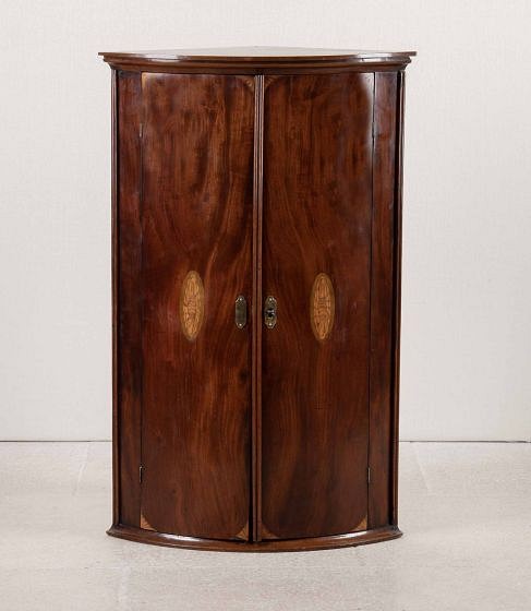 Late 18th Century Georgian Bow Fronted Inlaid Corner Cupboard 8043981