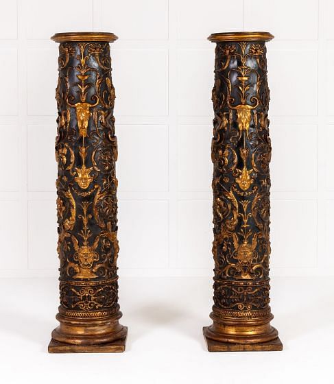 Pair of Grand Scale 19th Century Painted and Parcel Gilt Columns BK0636775