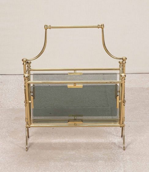 Mid-Century Spanish Brass and Glass Magazine Rack BK3842785