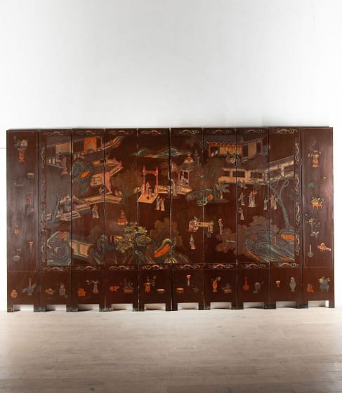 19th Century Incised Coromandel Chinoiserie Lacquer Screen CA6535062
