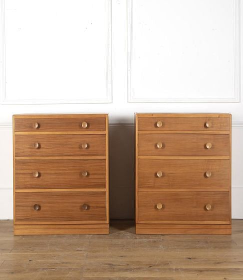 Pair of Mid-Century English Walnut Chests of Drawers CB2712589
