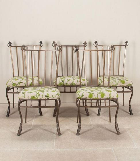 Set of Five Mid-Century English Iron Dining Chairs with Hoof Feet CD0743362
