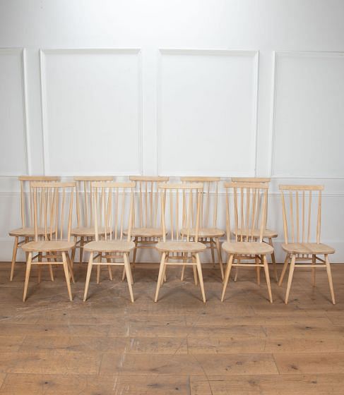 Set of Ten Mid-Century Ercol 608 Bleached Elm Dining Chairs CD2334349