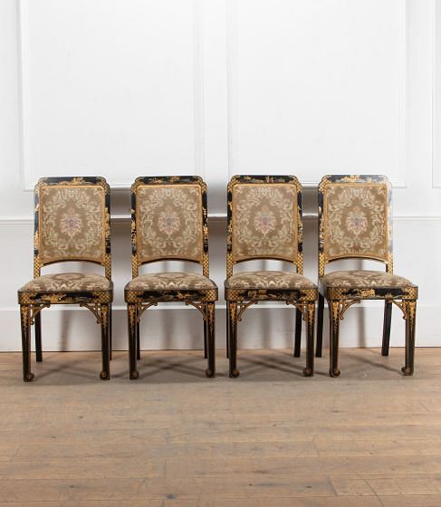 Set of Four Black and Gold Lacquered Chinoiserie Dining Chairs CD8940867