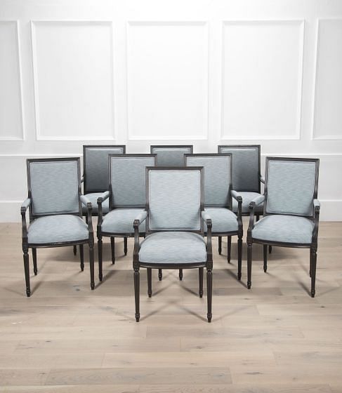 Set of Eight Louis XVI Style French Ebonised Fauteuils Chairs CD9933426