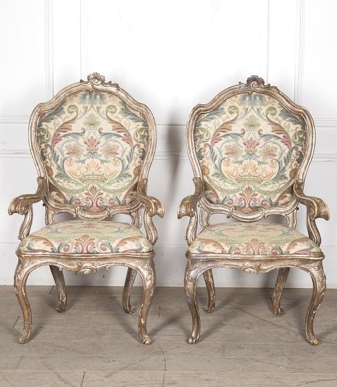 SALE: Pair of 18th Century Silvered Venetian Armchairs CH0123911