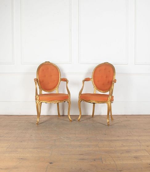 Pair of 18th Century George III Giltwood Open Armchairs CH0334142