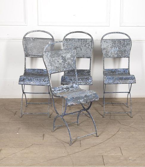 SALE: Set of Four 20th Century French Blue Bistro Garden Chairs CH1522774