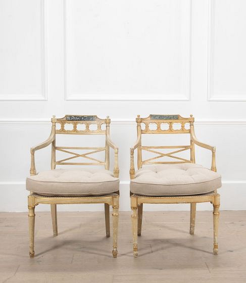 Pair of English Regency Painted Armchairs CH2035797