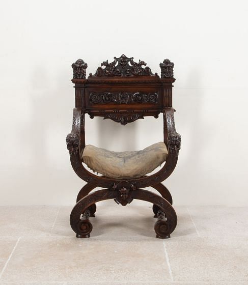 19th Century Italian Carved Savonarola Armchair CH2541724