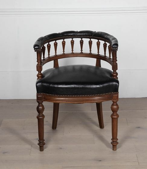 19th Century French Barrel Backed Leather Library Armchair CH2831851
