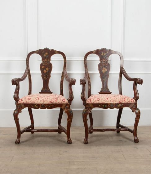 Pair of 19th Century Venetian Bennison Fabric Upholstered Armchairs CH2840708