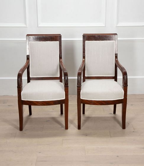 Pair of 19th Century French White Upholstered Chairs CH3833797