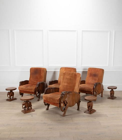 Set of 20th Century French Elephant Chairs and Side Tables CH4140305