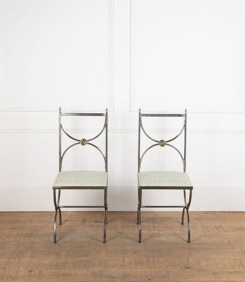 Pair of 20th Century French Steel and Brass Side Chairs CH4336296