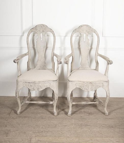Pair of 19th Century Swedish Rococo Open Armchairs CH4430310