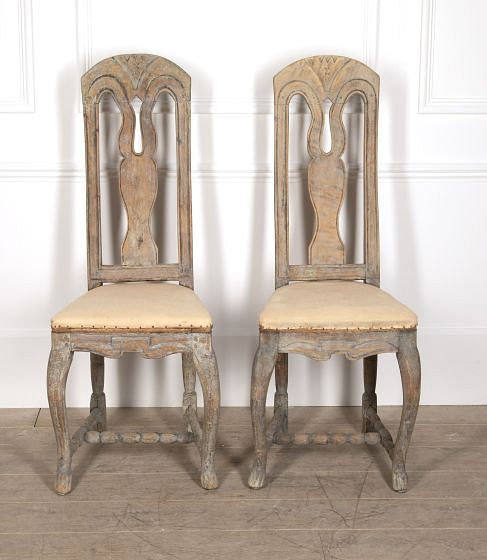 Pair of 18th Century Swedish Pine Folk Side Chairs CH4443340