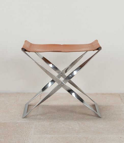 20th Century French Chrome and Leather Foldable Stool CH4641761