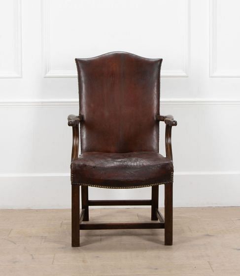 English 19th Century Mahogany Armchair with Original Leather Upholstery CH6239739