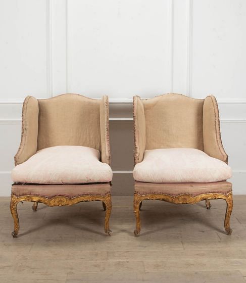Pair of 18th Century French Carved Gilt Wood Marquise Armchairs CH6540712