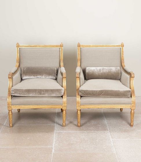 Pair of 20th Century French Neo-Classical Style Carved Giltwood Armchairs by Maison Jansen CH6542550